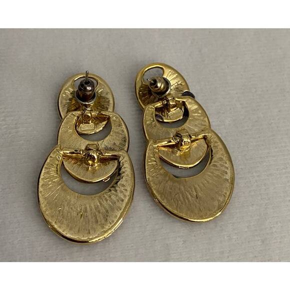 Vintage 1980s 1990s Goldtone & Enamel Pierced Earrings - Picture 2 of 5
